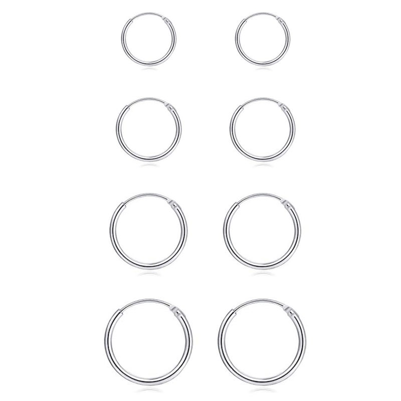 EPIRORA EPIRPRA Silver Hoop Earrings- Cartilage Earring Small Hoop Earrings for Women Men,4 Pairs of Hypoallergenic 925 Sterling Silver Tragus Earrings(Silver,8mm/10mm/12mm/14mm) - Image 1